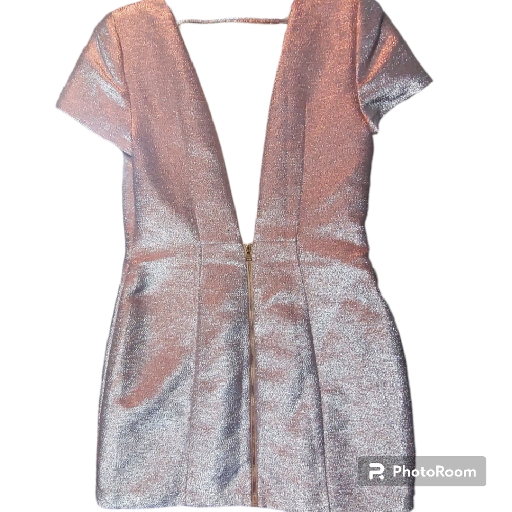 Express Pink Metallic Short Sleeve Dress Sz 8 - Picture 5 of 12
